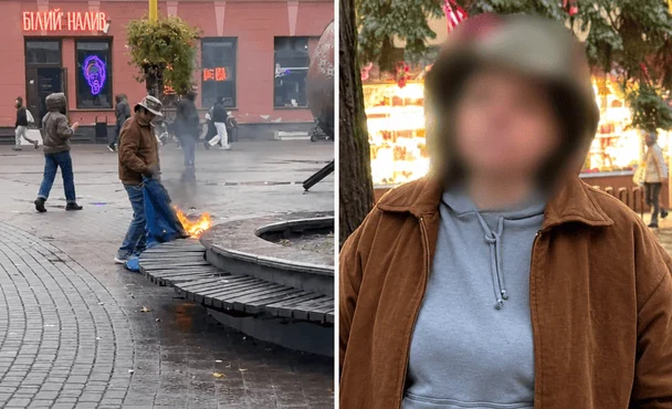 Жінка спалила прапор України у самісінькому центрі Франківська: деталі від поліції (відео)